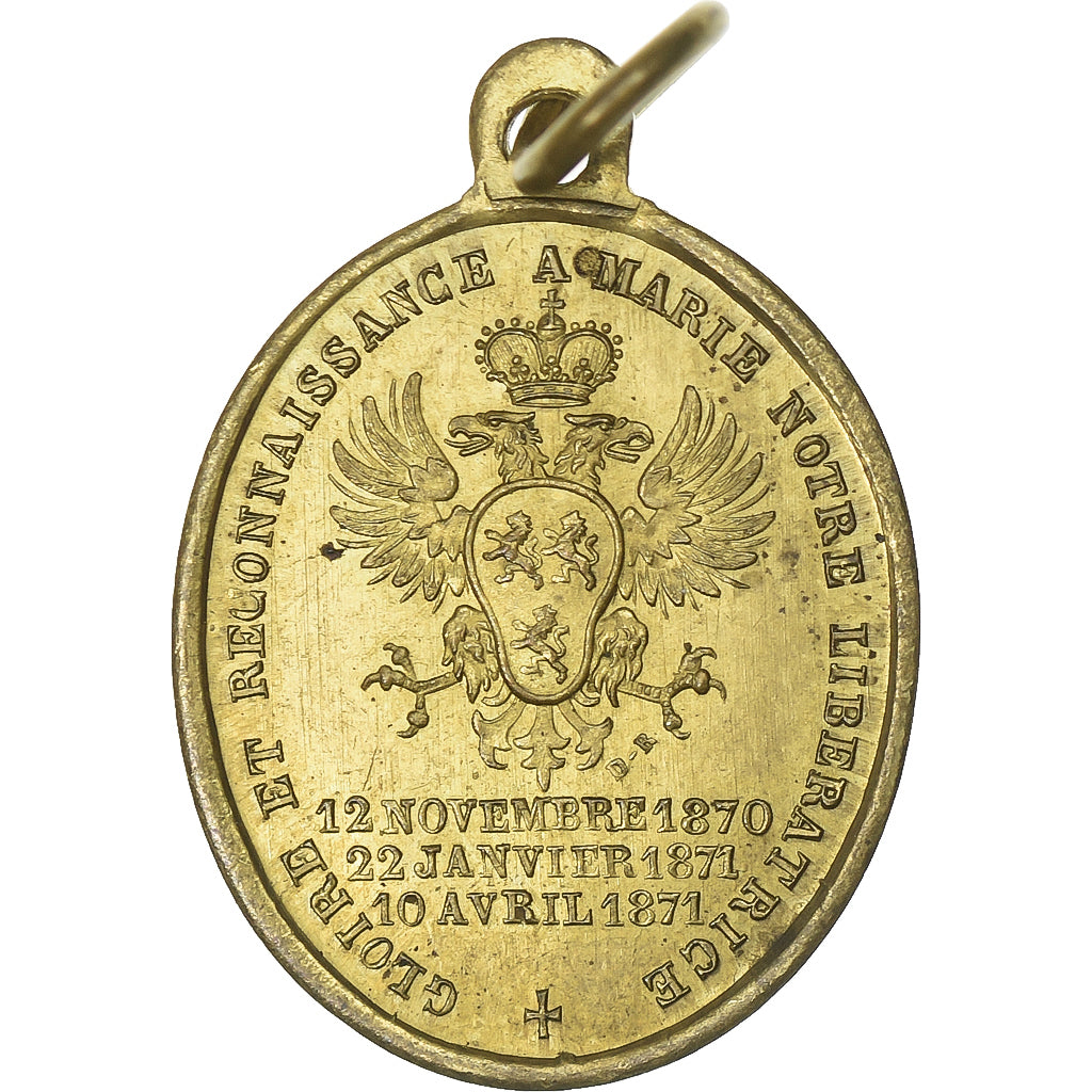 Francia, medalla, Notre Dame de Grace, Patronne de Cambrai, 1870-1871, Latón