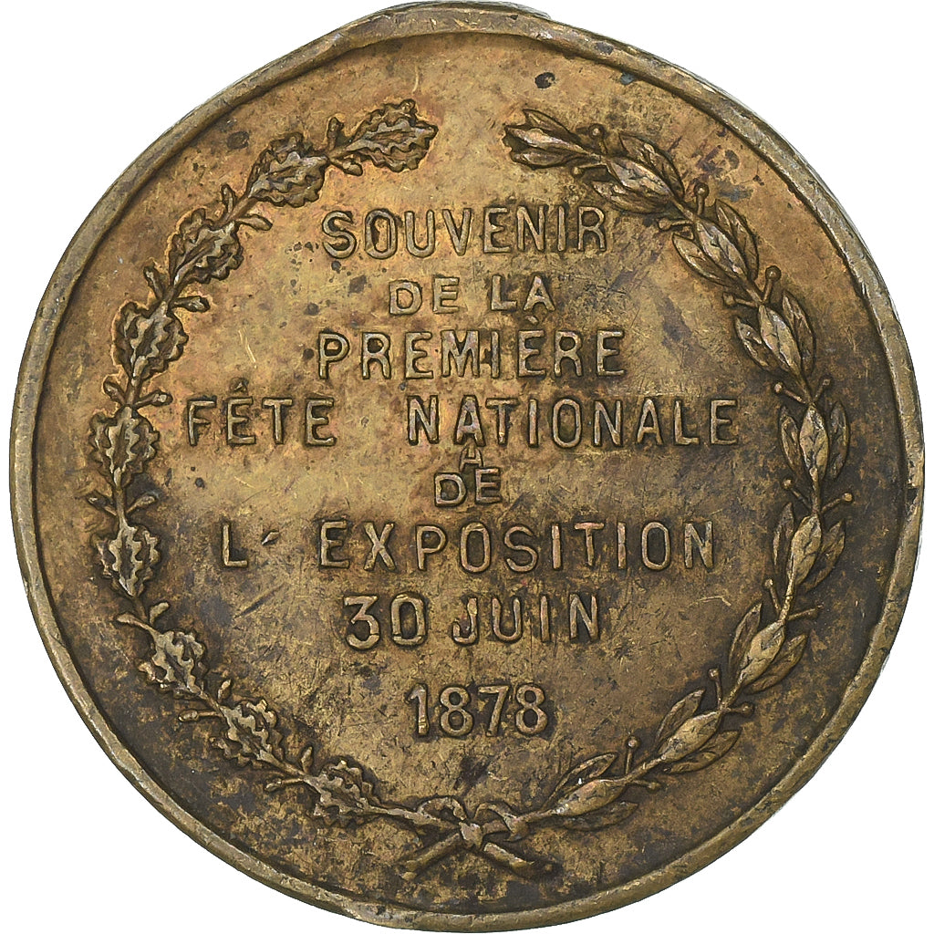 Francja, medal, Première Fête Nationale à l'Exposition, 1878, Mosiądz
