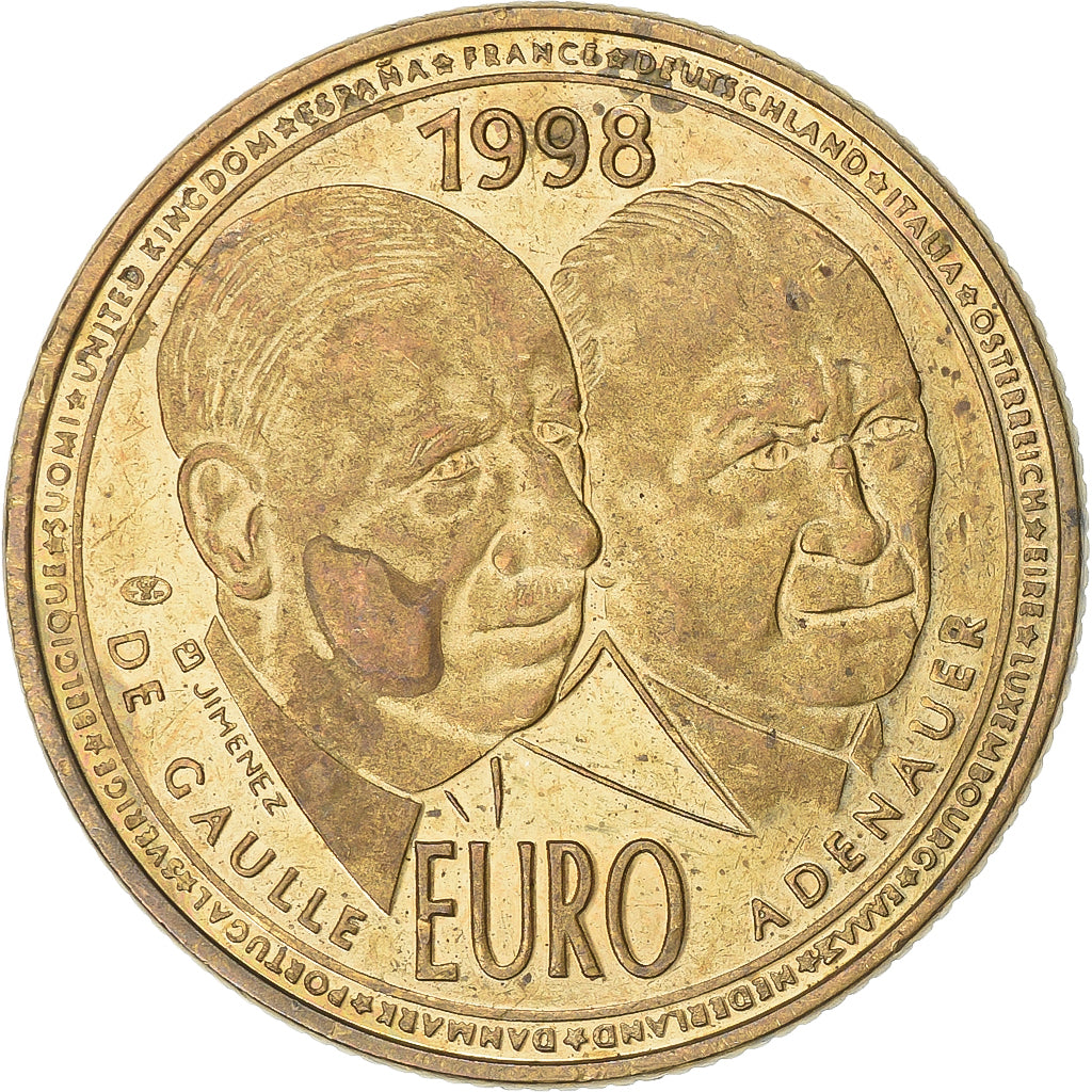 Francia, medaglia, 10 Euro, De Gaulle-Adenauer, 1998, Rame dorato, Jimenez, BB+