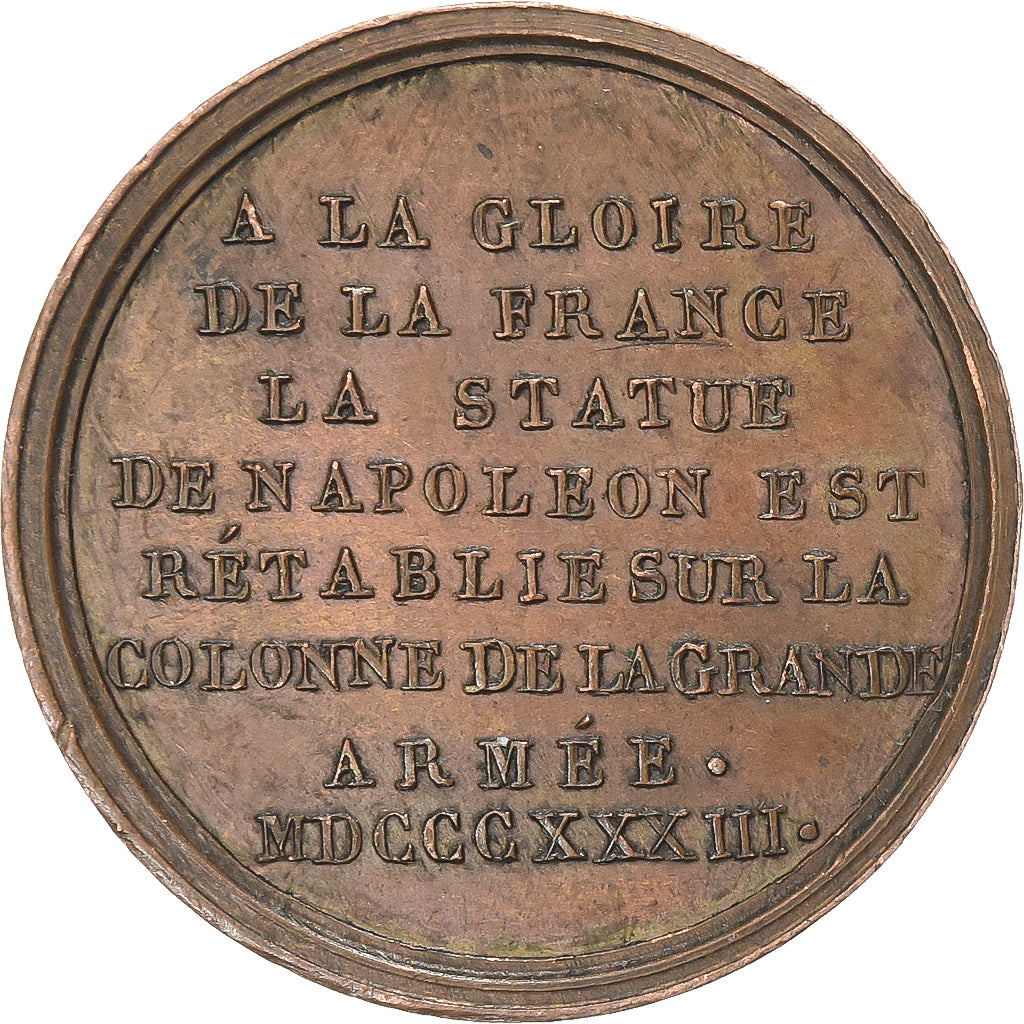 France, Medal, Restauration de la statue de Napoléon par Louis-Philippe, 1833