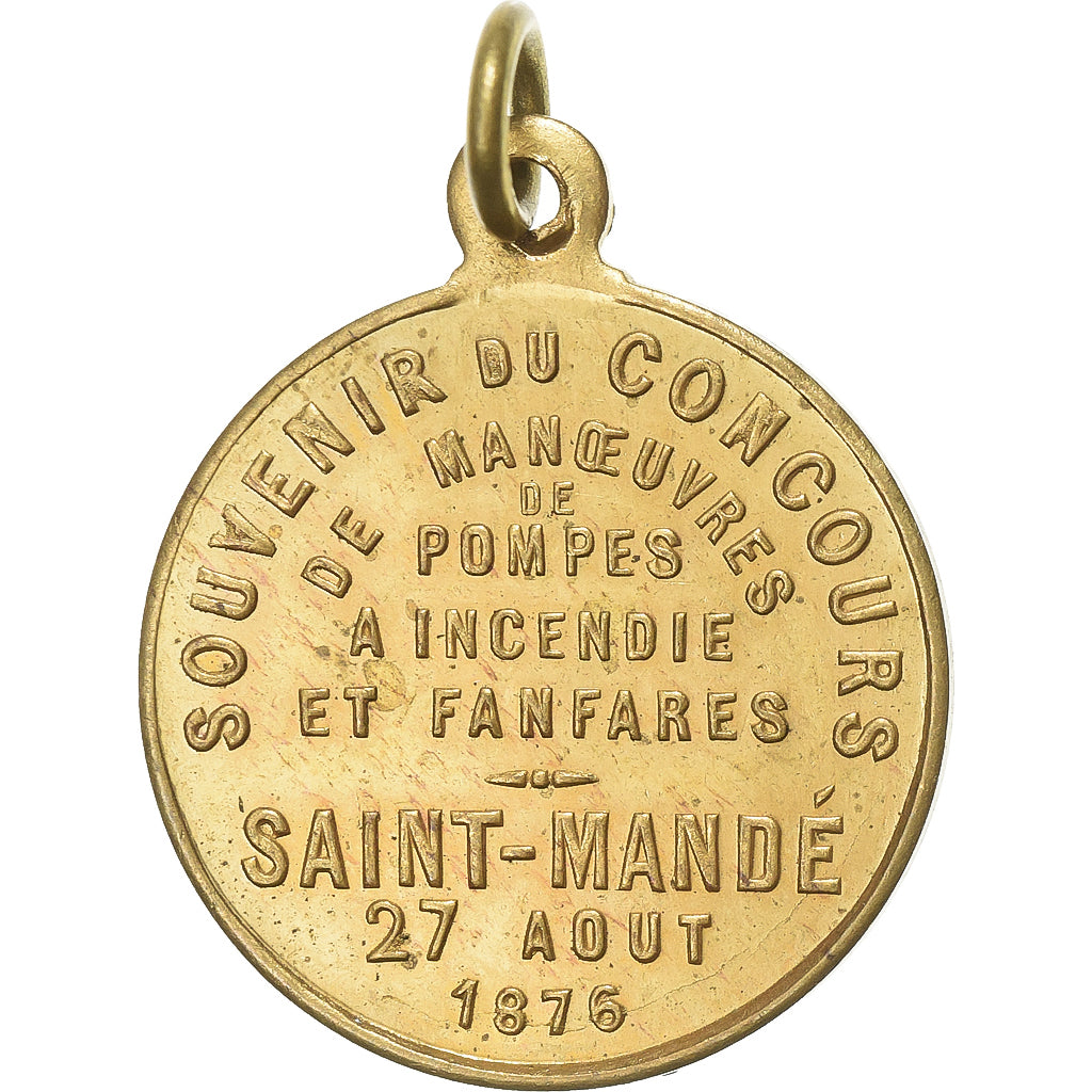 France, Médaille, Concours de Pompes à Incendie, Saint-Mandé, 1876, Laiton