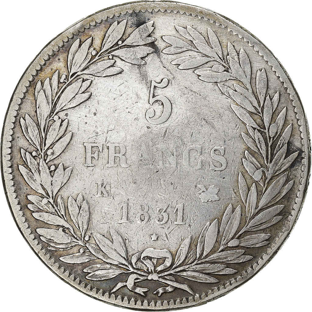 France, 5 Francs, Louis-Philippe, 1831, Bordeaux, Silver, VF(30-35)