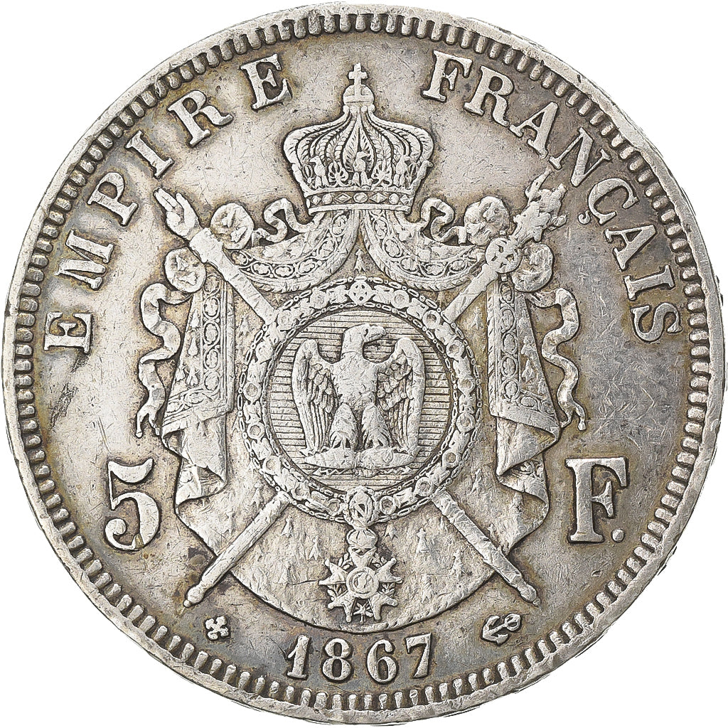 France, 5 Francs, Napoléon III, 1867, Strasbourg, Silver, EF(40-45)