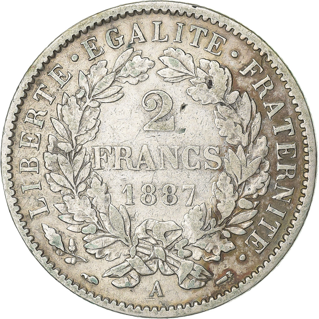 Coin, France, Cérès, 2 Francs, 1887, Paris, VF(30-35), Silver, KM:817.1