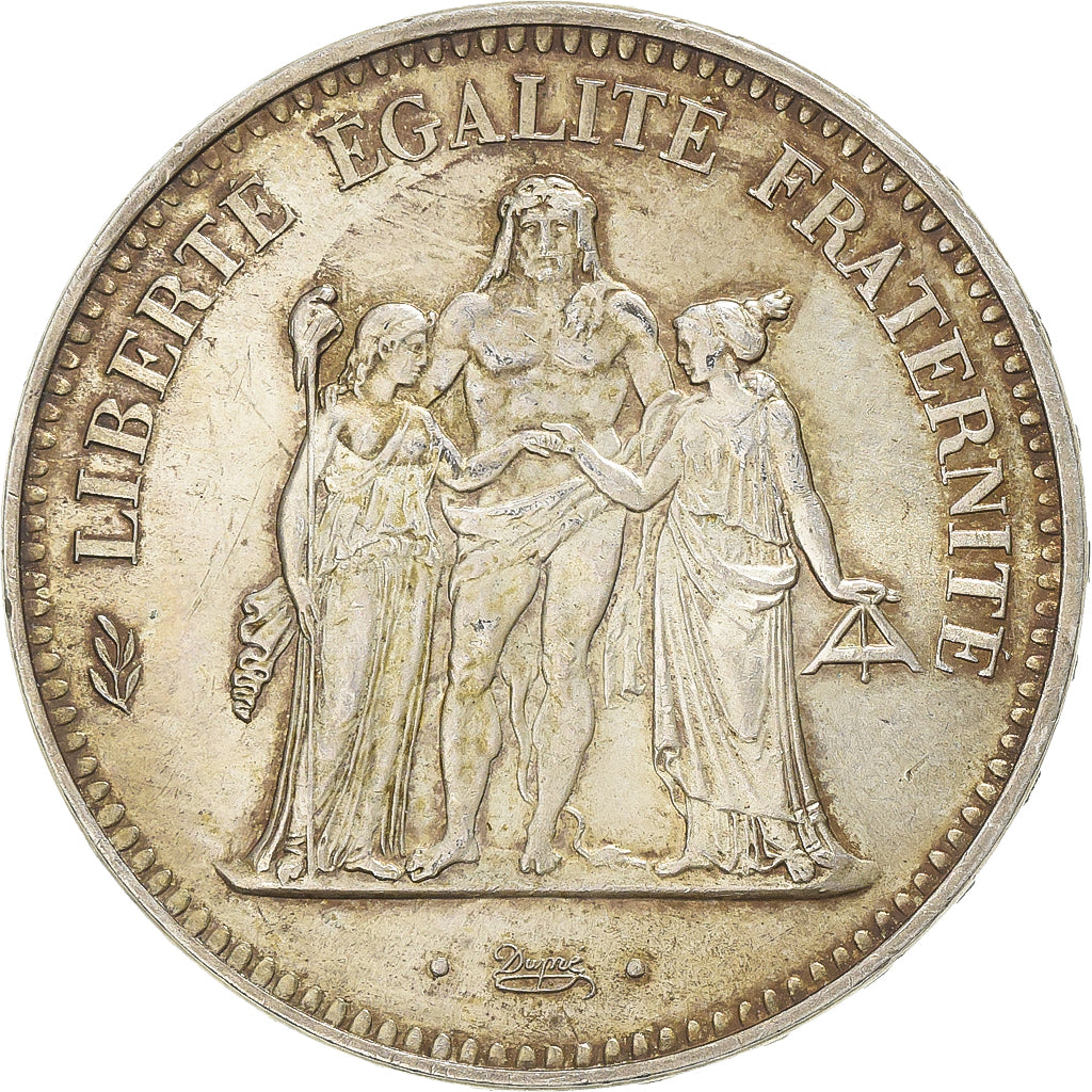 França, 50 Francs, Hercule, 1974, Emissão híbrida, Prata, AU(50-53)