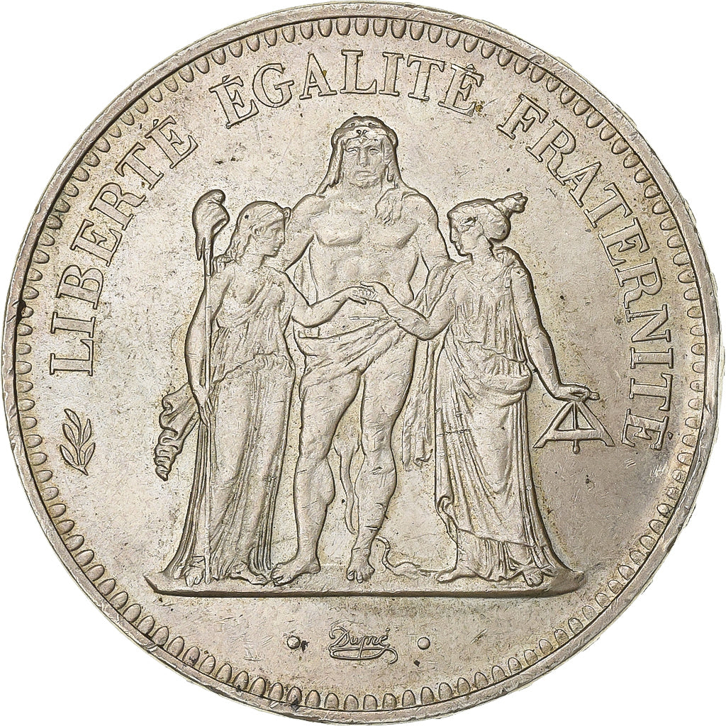 França, 50 Francs, Hercule, 1974, Emissão híbrida, Prata, AU(50-53)