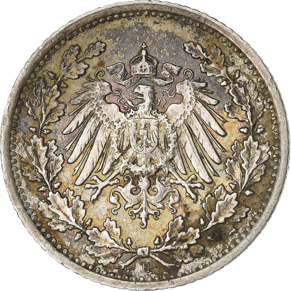 DUITSLAND - KEIZERRIJK, 1/2 Mark, 1915, Muldenhütten, Zilver, ZF, KM:17