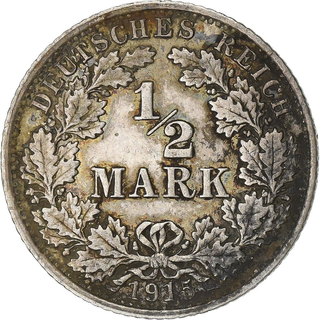 DUITSLAND - KEIZERRIJK, 1/2 Mark, 1915, Muldenhütten, Zilver, ZF, KM:17