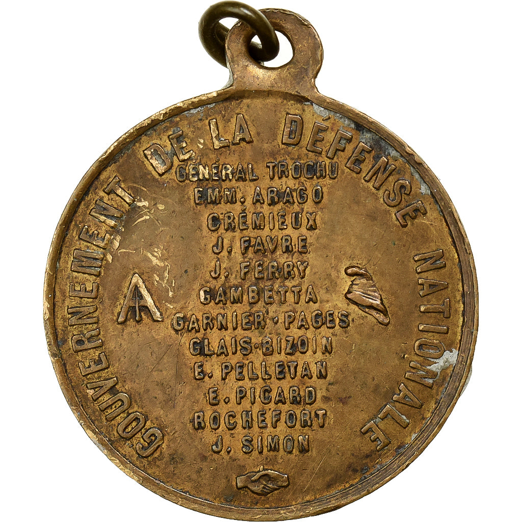 Francja, medal, Le Gouvernement de la Défense Nationale, 1870, Mosiądz