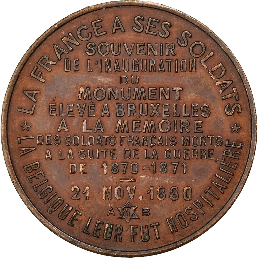 Belgium, Medal, Inauguration du Monument aux Soldats Morts, Bruxelles, 1880