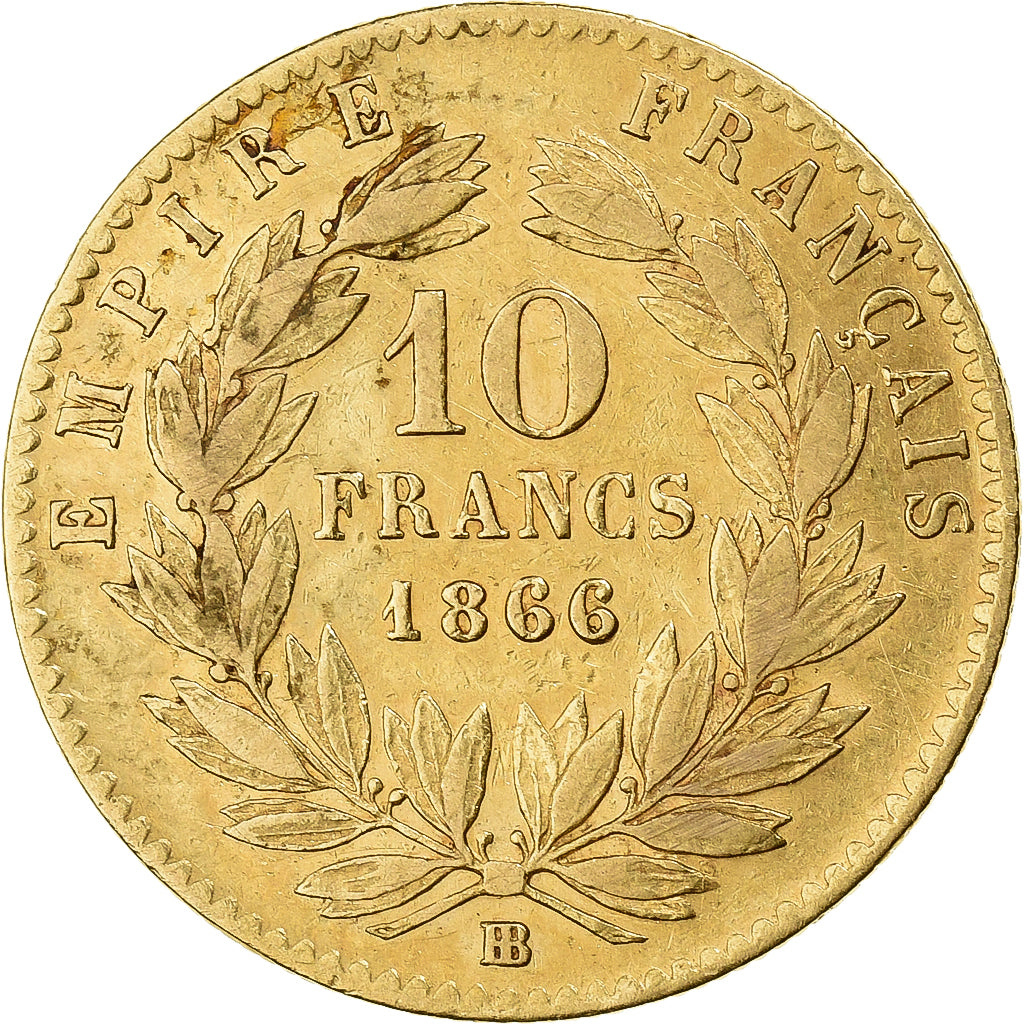 Frankreich, 10 Francs, Napoléon III, 1866, Strasbourg, Gold, S+, Gadoury:1015