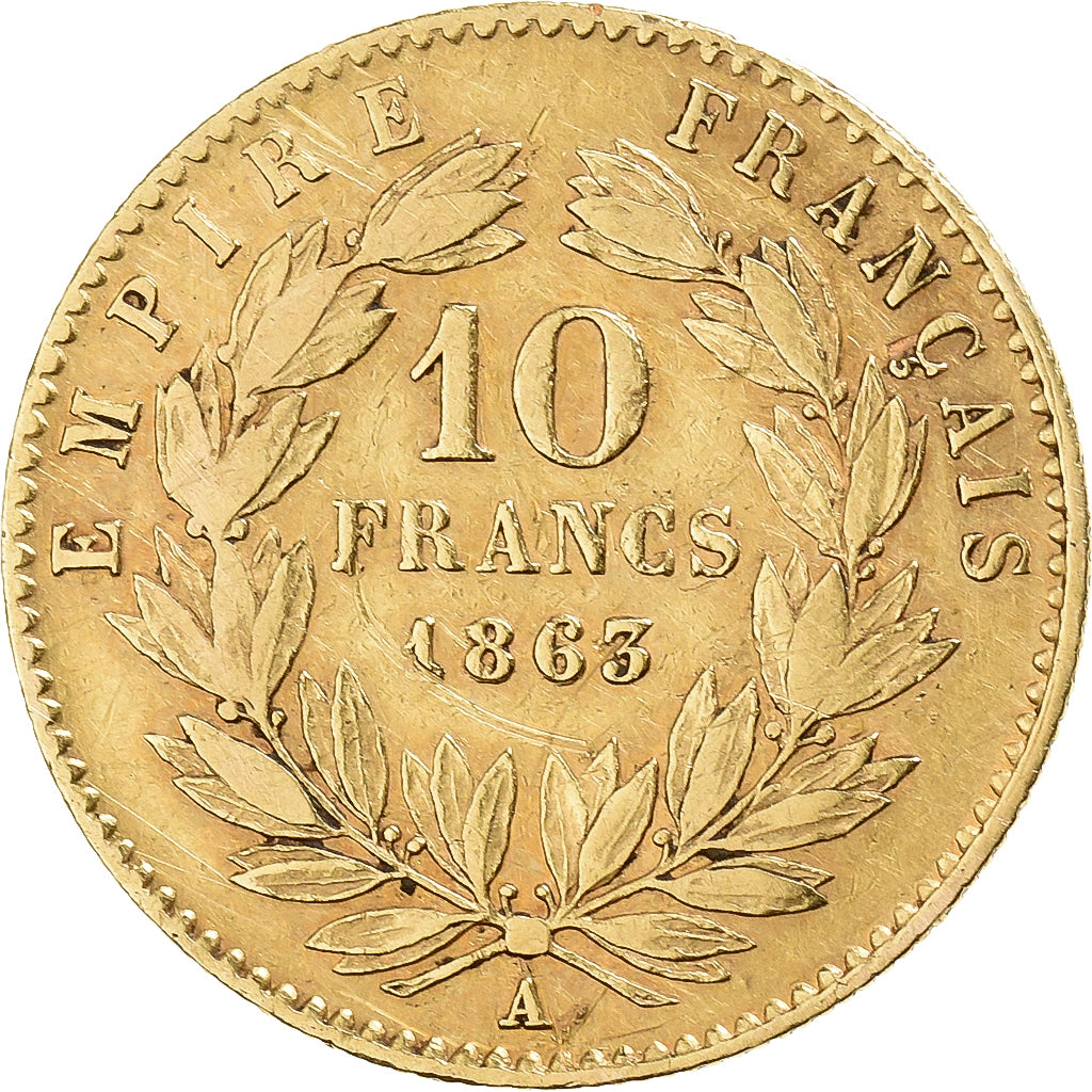 Frankreich, Napoleon III, 10 Francs, Napoléon III, 1863, Paris, Gold, S+