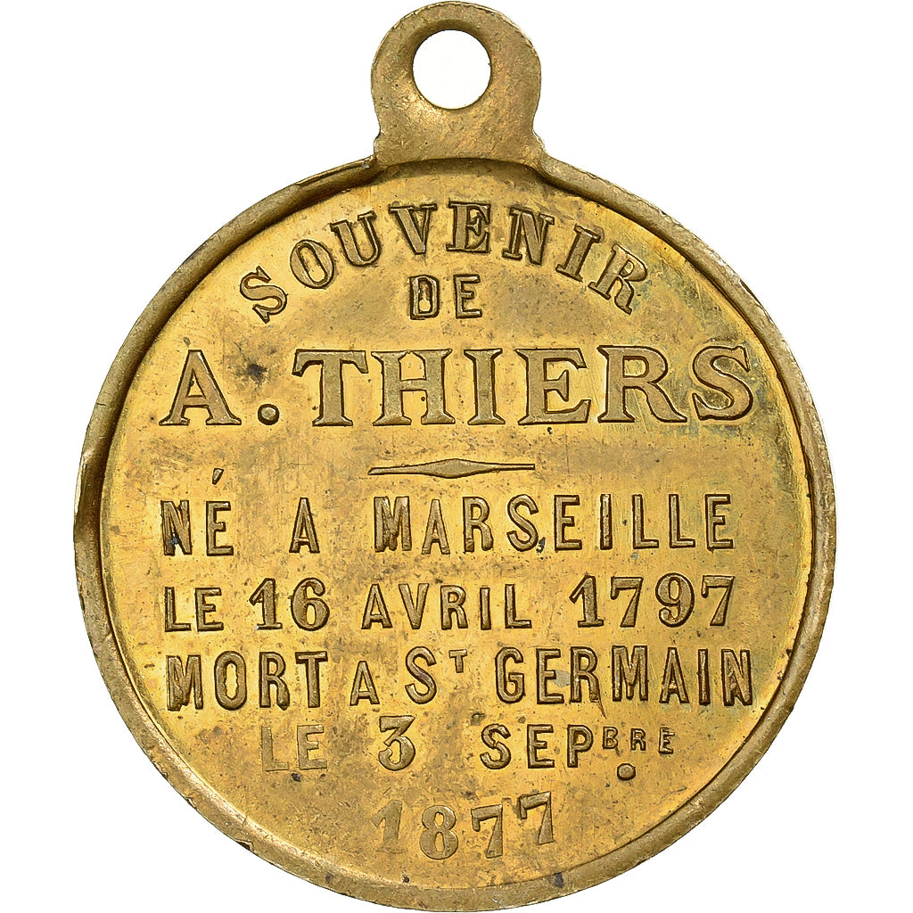 Francia, medalla, Mort d'Adolphe Thiers, 1877, Latón, MBC