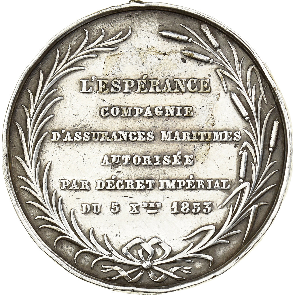 France, Medal, L'Espérance, Compagnie d'Assurances Maritimes, 1853, Silver