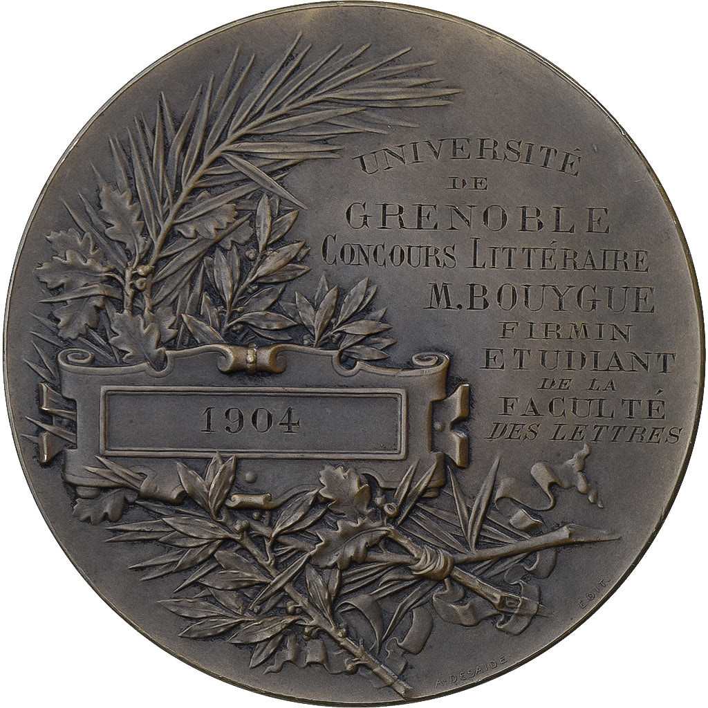 Francia, medalla, Université de Grenoble, Concours Littérature, 1904, Bronce