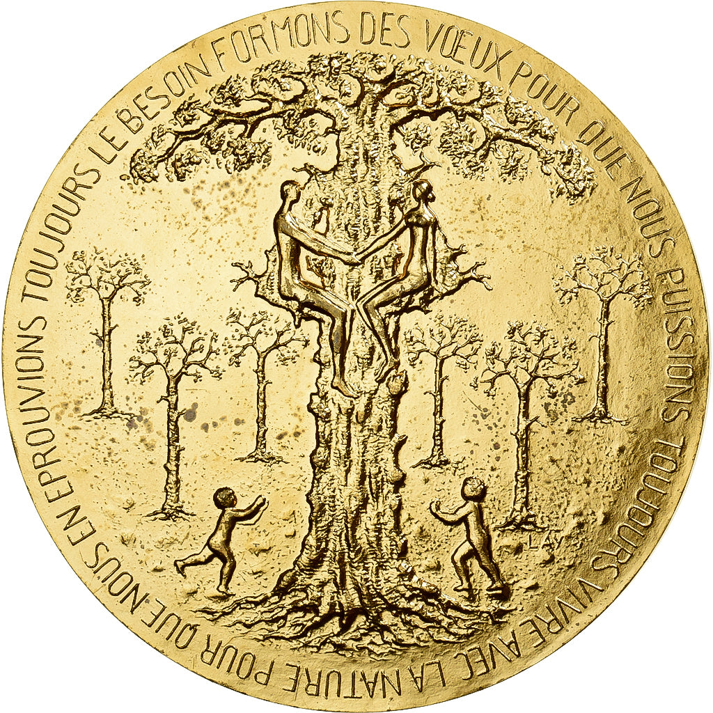 France, Medal, Voeux, Au coeur de la Nature, 1982, Bronze Florentin, Lay