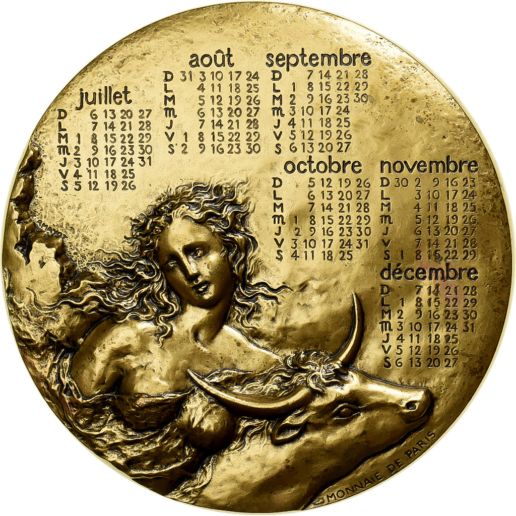 France, Médaille, Calendrier, Europe sur un Taureau, 1997, Bronze Florentin