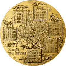 Frankrijk, Medaille, Calendrier, Année du Lièvre, 1987, Bronzen, PR