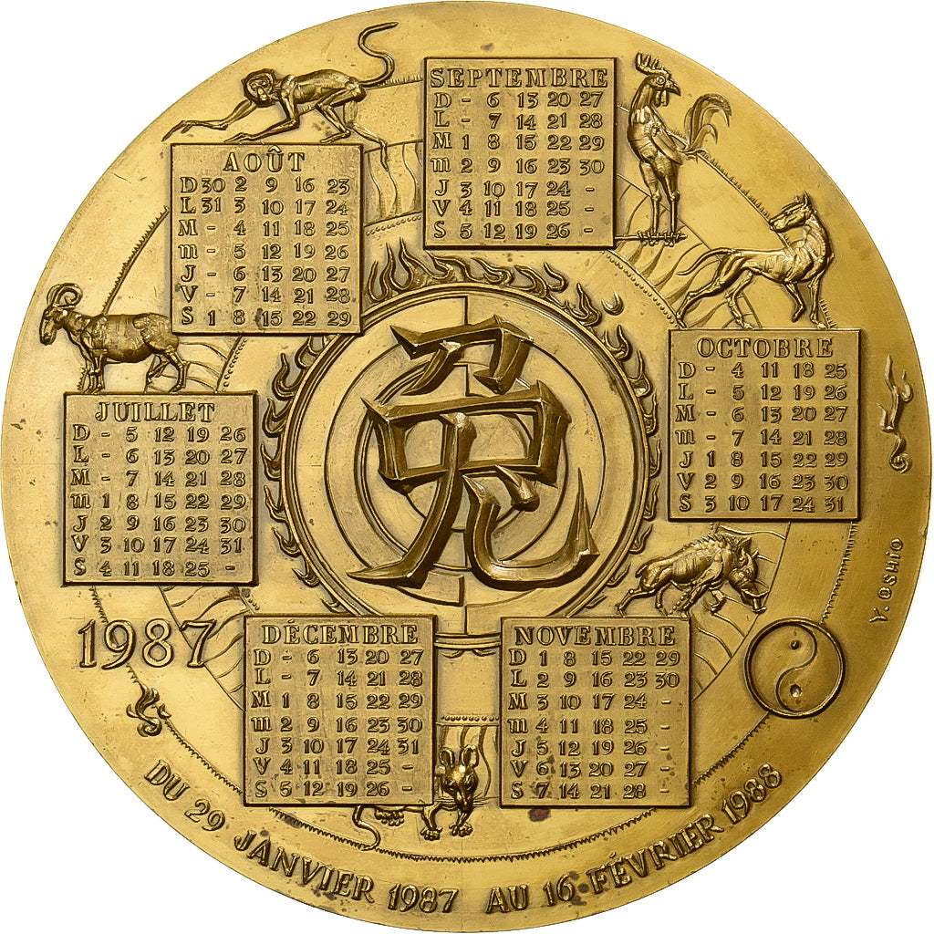 Francia, medaglia, Calendrier, Année du Lièvre, 1987, Bronzo, SPL-