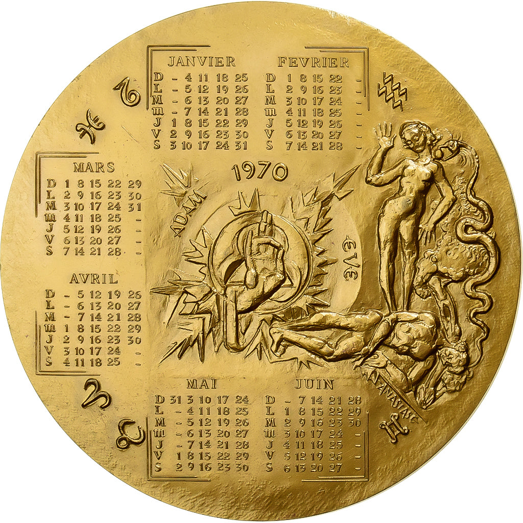 Francja, medal, Calendrier, Nouvelle Année, Adam et Eve, 1970, Bronze