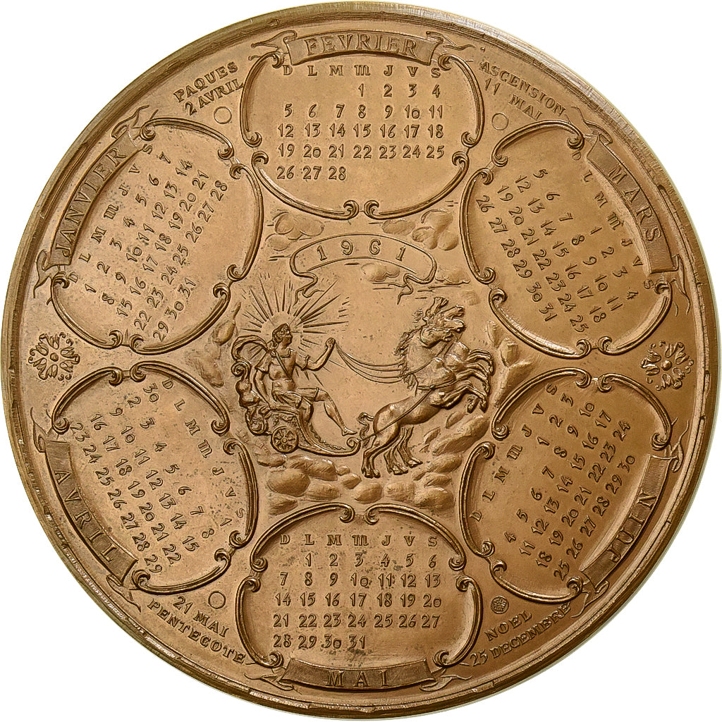 Francia, medaglia, Calendrier, les Quatre Saisons, 1961, Bronzo, SPL-