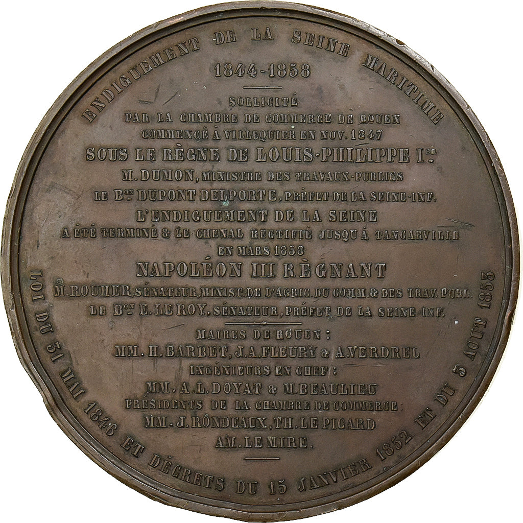 Francja, medal, Endiguement de la Seine-Maritime, 1858, Miedź, Domard