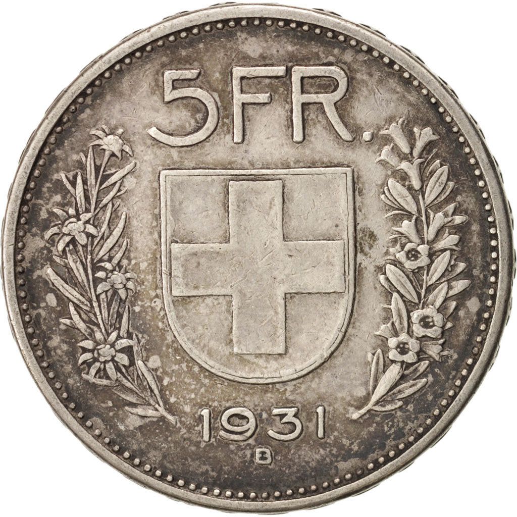 Coin, Switzerland, 5 Francs, 1931, Bern, EF(40-45), Silver, KM:40