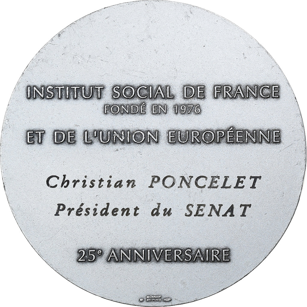 Frankreich, Medaille, Institut Social de France, 25 Ans, 2001, Silvered bronze