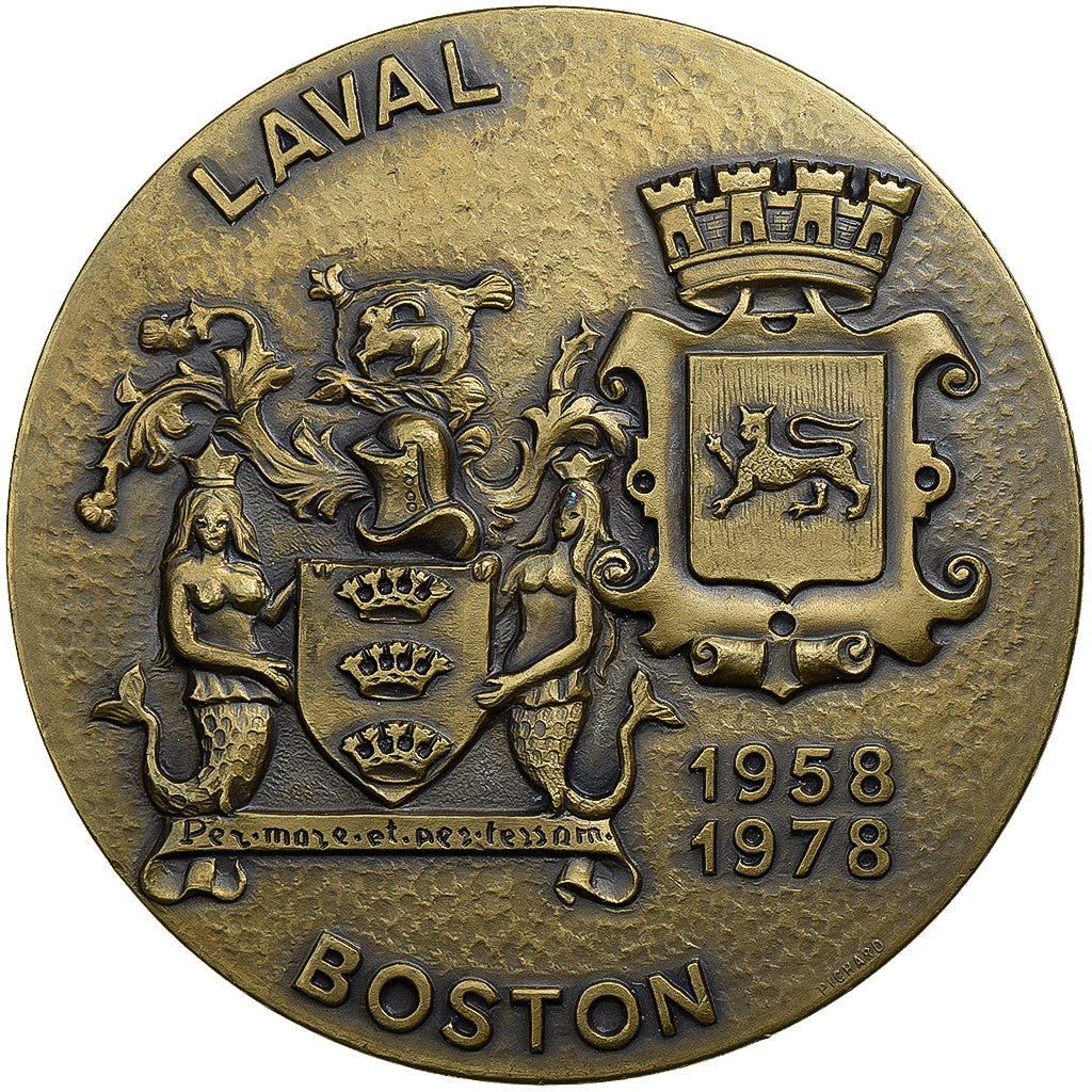 France, Medal, Jumelage Laval-Boston, XXème Anniversaire, 1978, Bronze