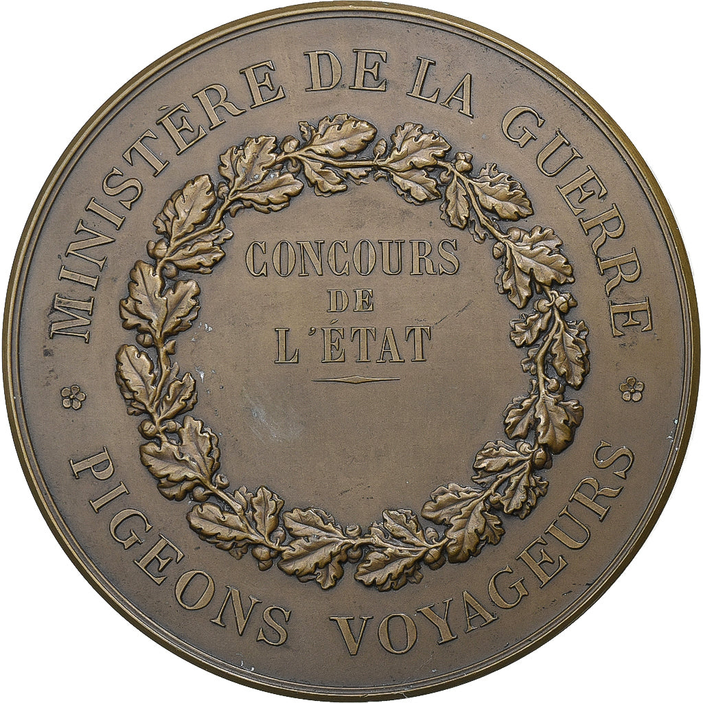 Francia, medaglia, Ministère de la Guerre, Pigeons Voyageurs, Bronzo, Oudiné