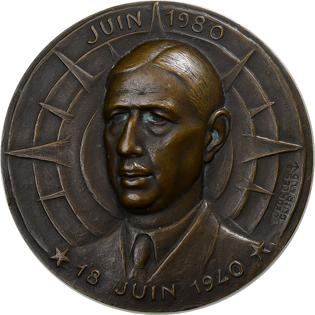 Francia, medaglia, Charles De Gaulle, Appel du 18 juin 1940, 1980, Bronzo