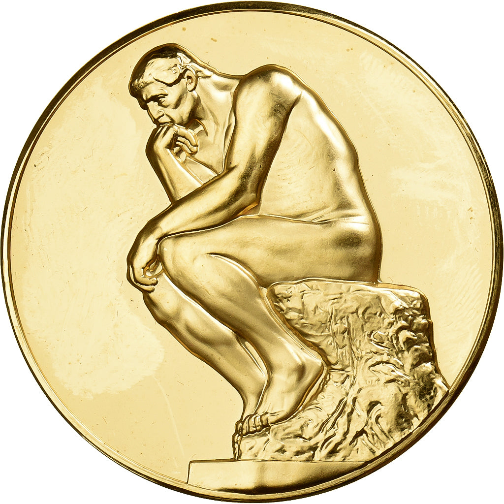 France, Medal, le Penseur, Rodin, Gilt Bronze, MS(63)