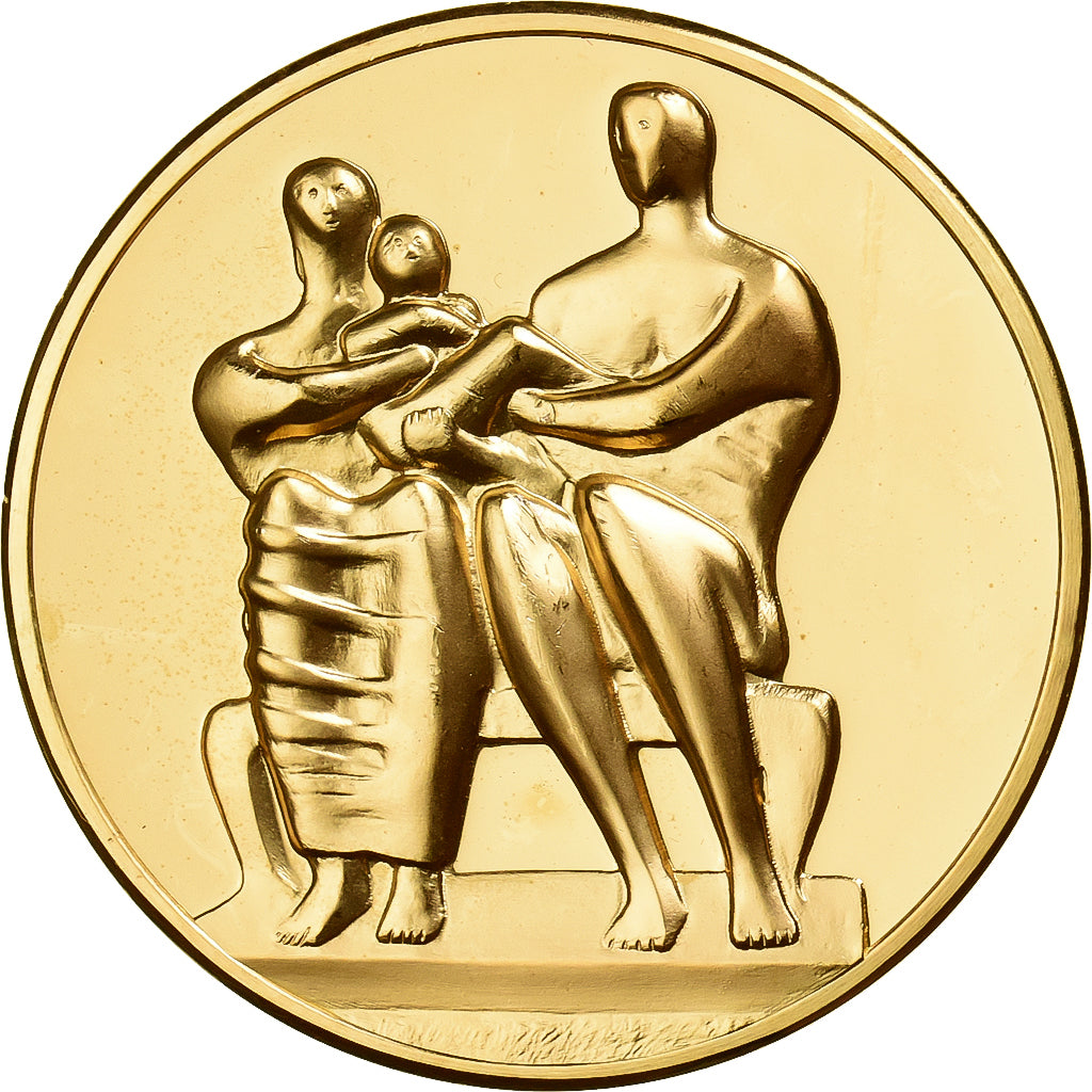 France, Medal, la Famille, Henry Moore, Gilt Bronze, MS(63)