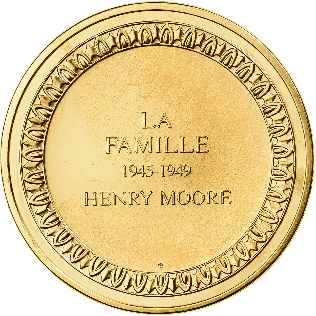 France, Medal, la Famille, Henry Moore, Gilt Bronze, MS(63)
