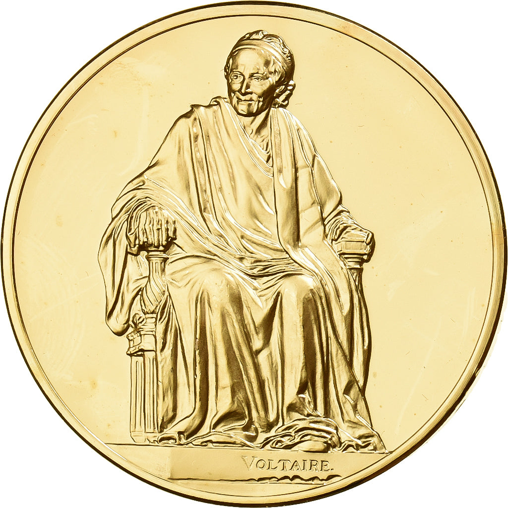 Francia, medaglia, Voltaire, Jean-Antoine Houdon, Bronzo dorato, SPL
