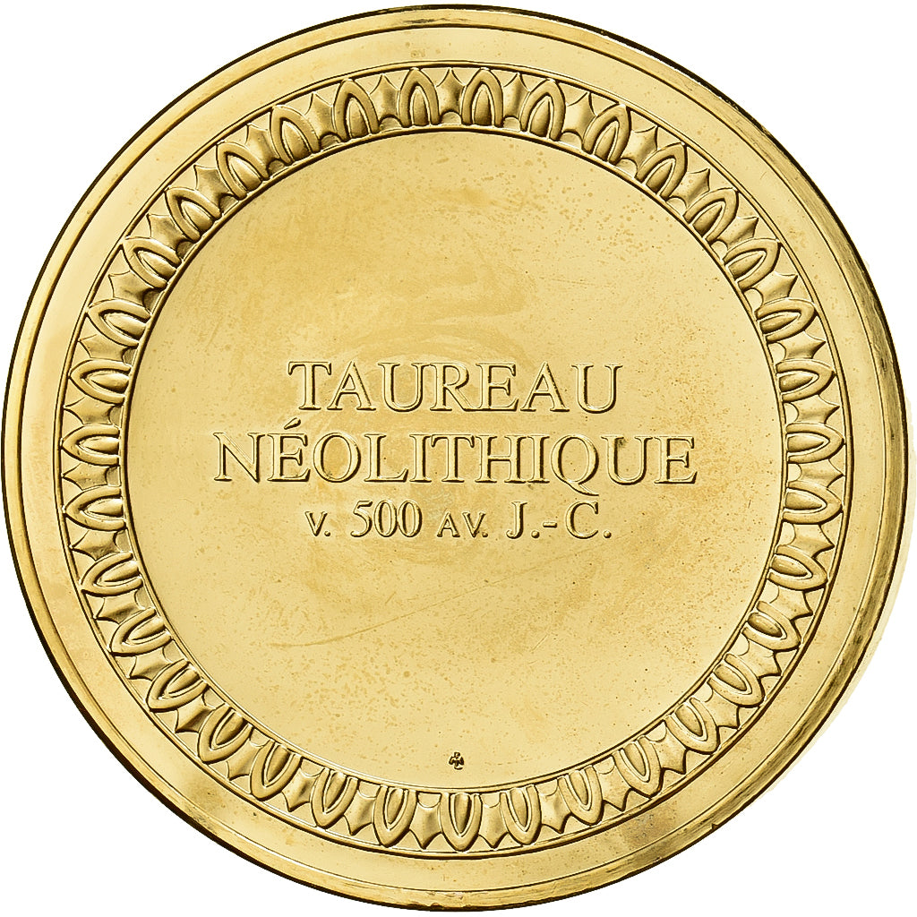 Frankreich, Medaille, Taureau Néolithique, Gilt Bronze, VZ