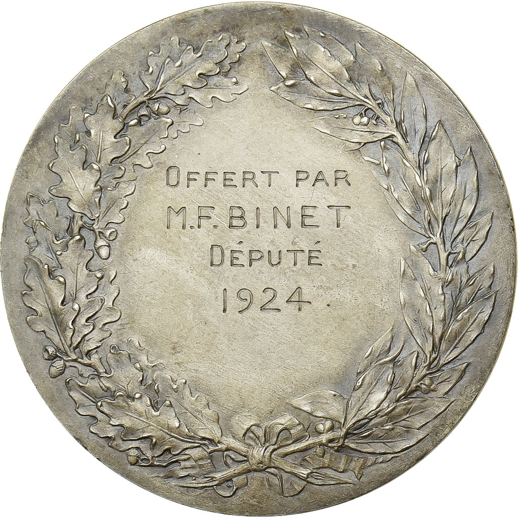 France, Medal, Vache, Offert par Mr Binet, Agriculture, 1924, Silvered bronze
