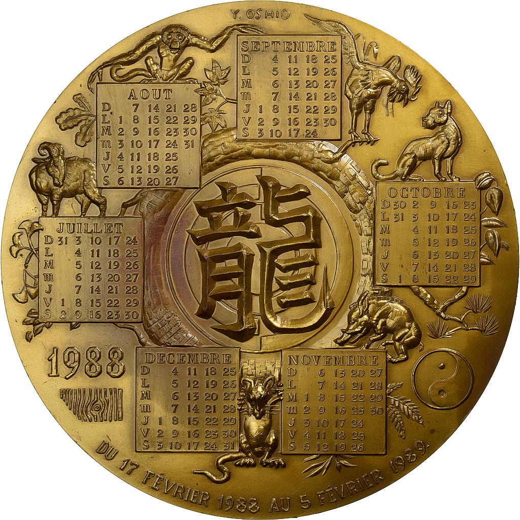 Francia, medaglia, Calendrier Chinois, Année du Dragon, 1988, Bronzo, Oshio