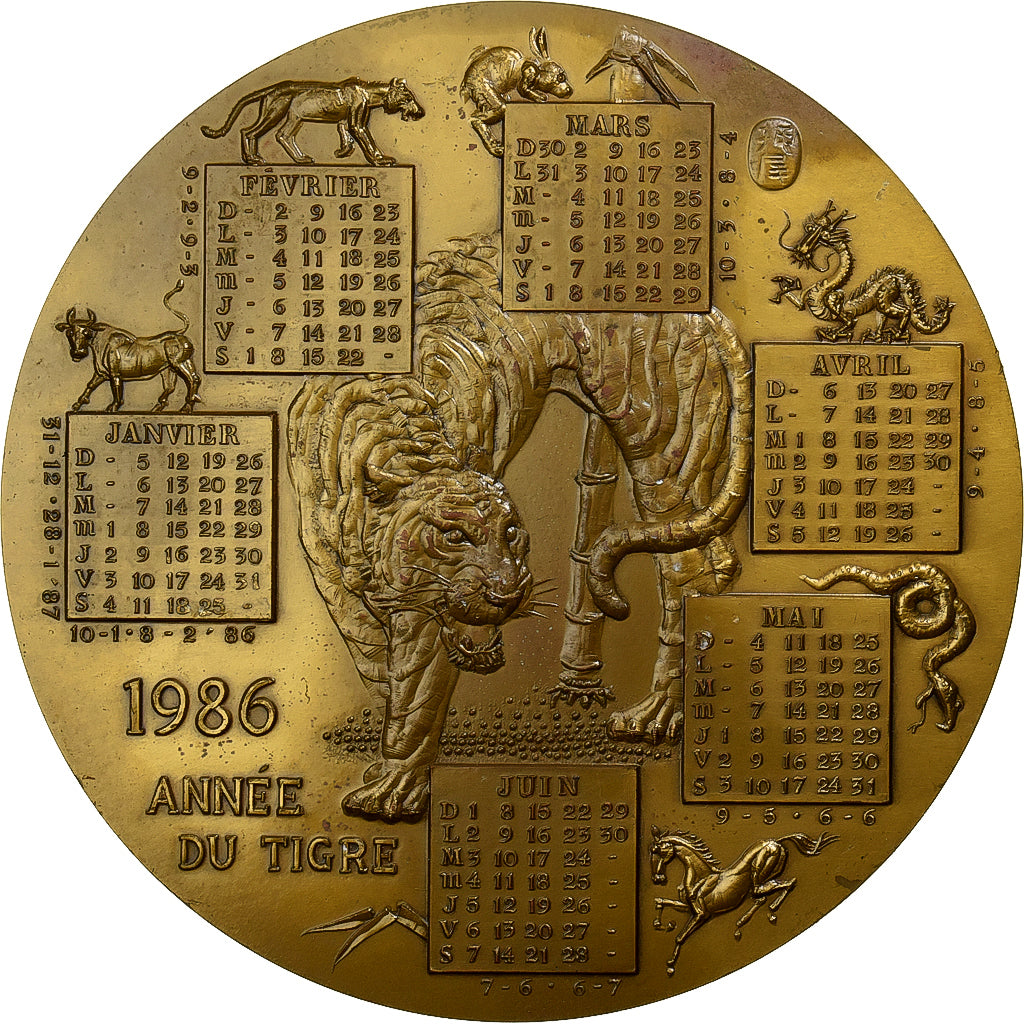 Francia, medaglia, Calendrier Chinois, Année du Tigre, 1986, Bronze Florentin