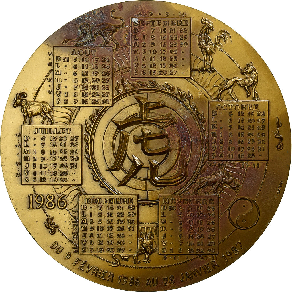 Francia, medaglia, Calendrier Chinois, Année du Tigre, 1986, Bronze Florentin