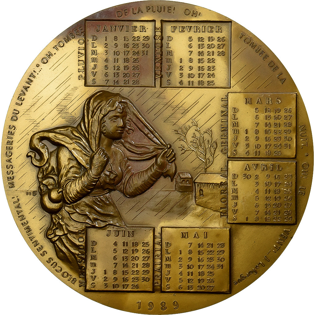 Francia, medaglia, Calendrier, Blocus sentimental, 1989, Bronzo, SPL-