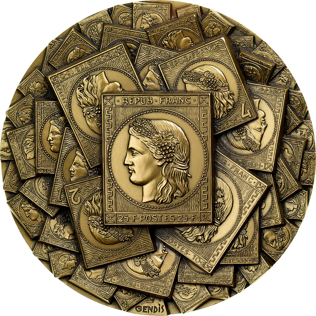Francia, medaglia, Médaille de Table Calendrier, Timbres Poste, 1999, Bronzo