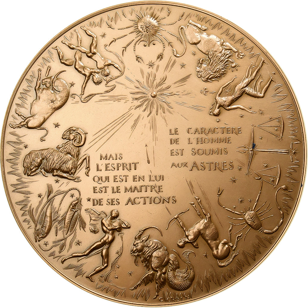 França, medalha, Voeux, Nouvelle Année, Signes Zodiacaux, Bronze Dourado