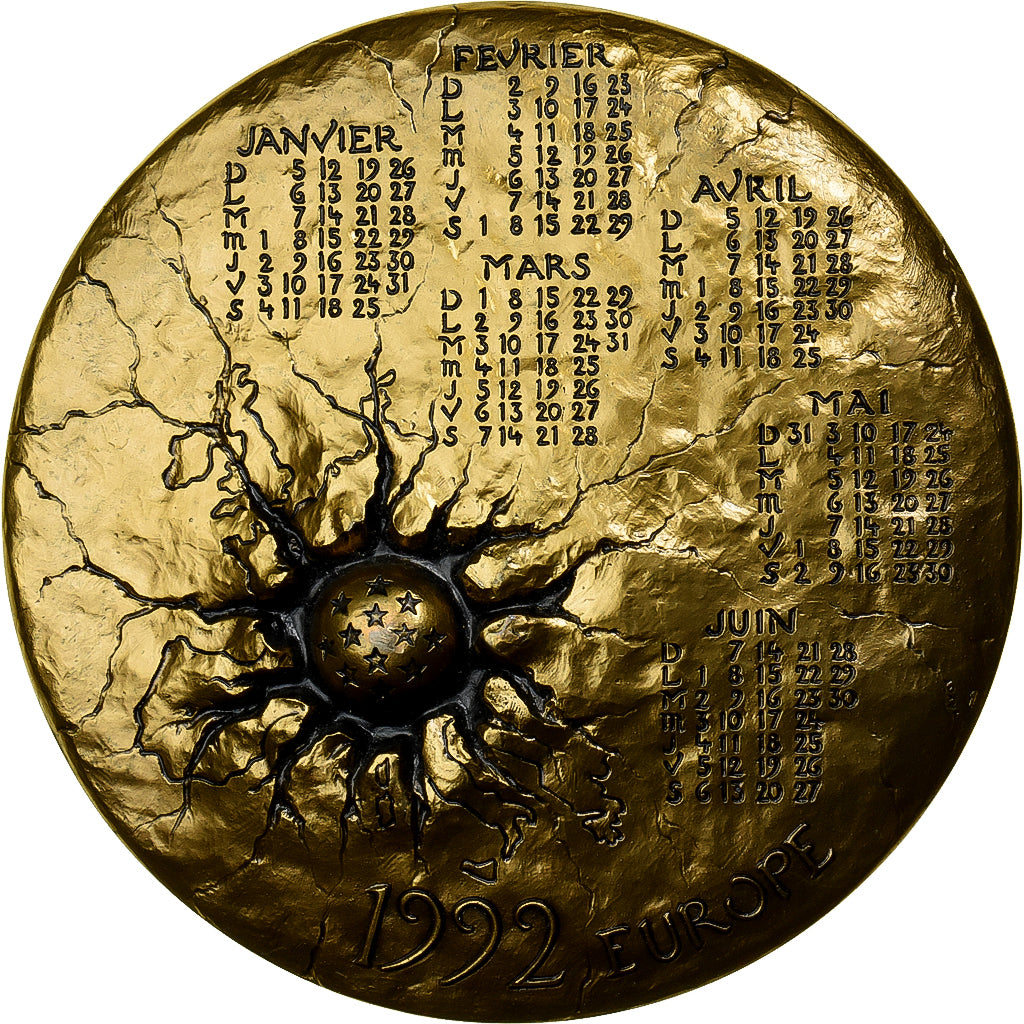 Francia, medaglia, Calendrier, Europe sur un Taureau, 1992, Bronzo, Mayot, SPL