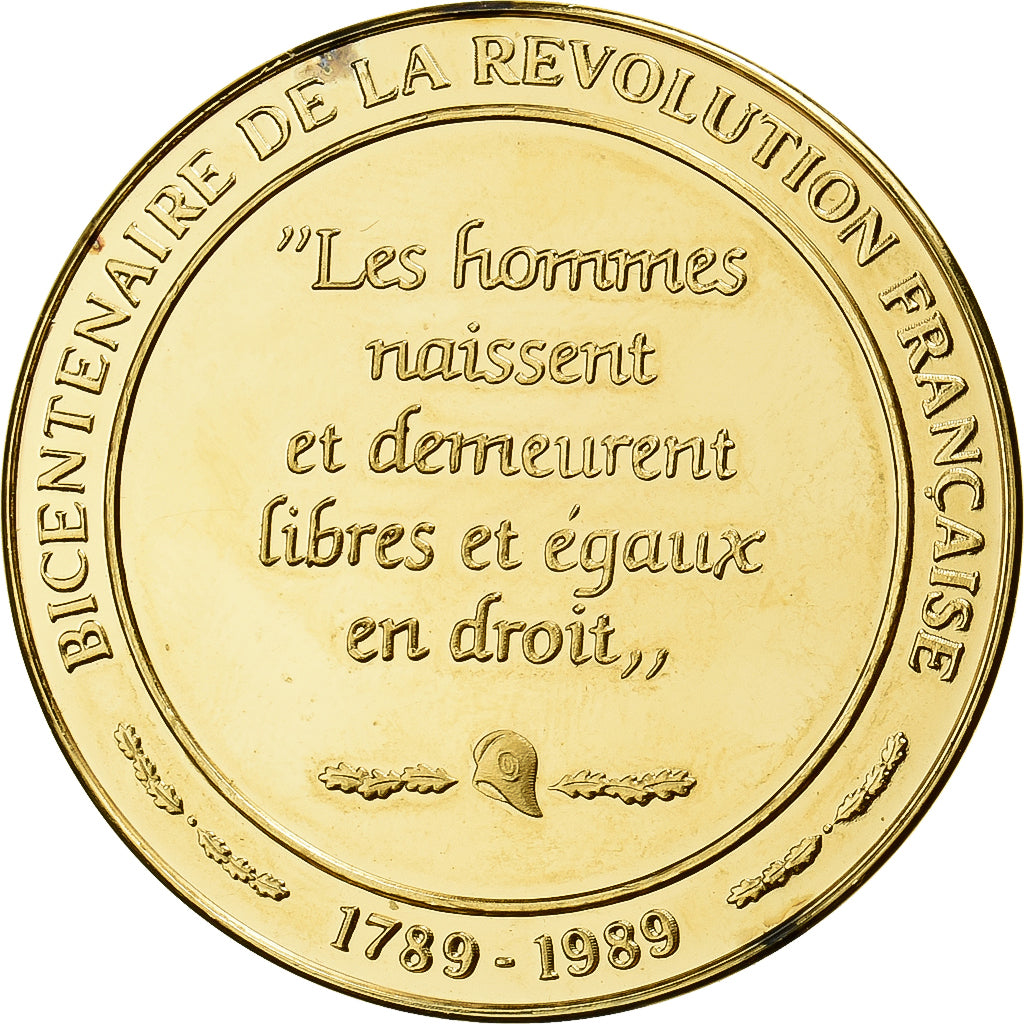 Francia, medalla, Bicentenaire de la Révolution Française, 1989, Oro vermeil
