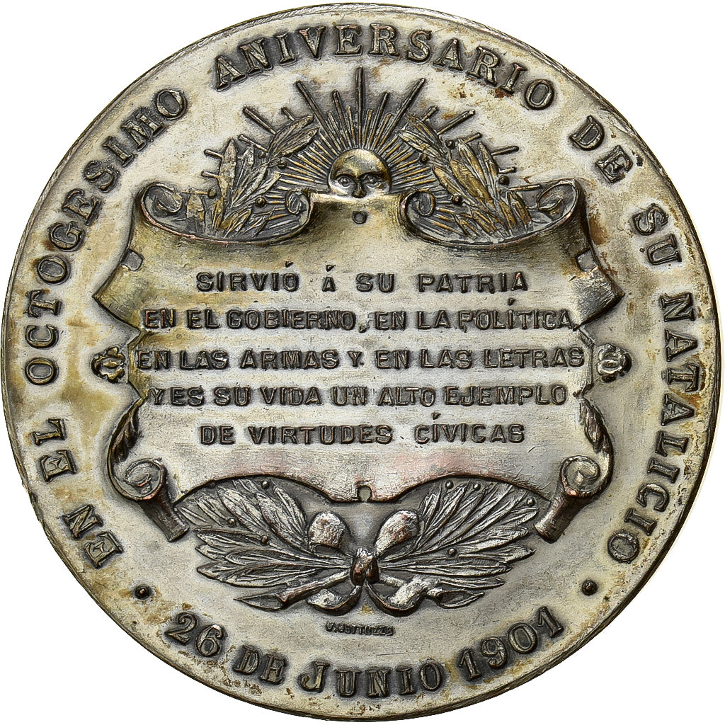 Argentinië, Medaille, President Bartolomé Mitré, 1901, Silver Plated Copper