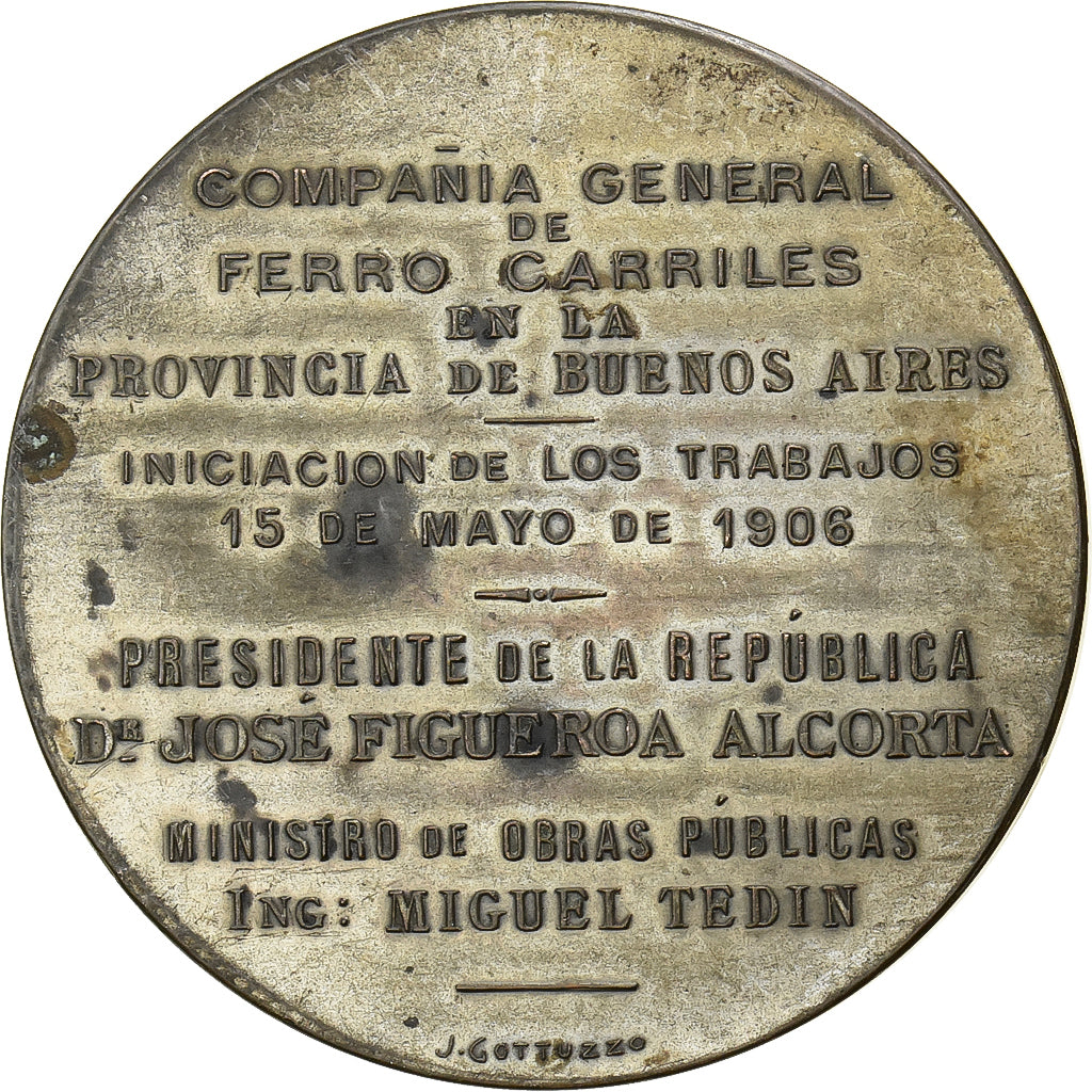 Argentina, medalla, Compania General de Ferro Carriles, 1906, Plata chapada en