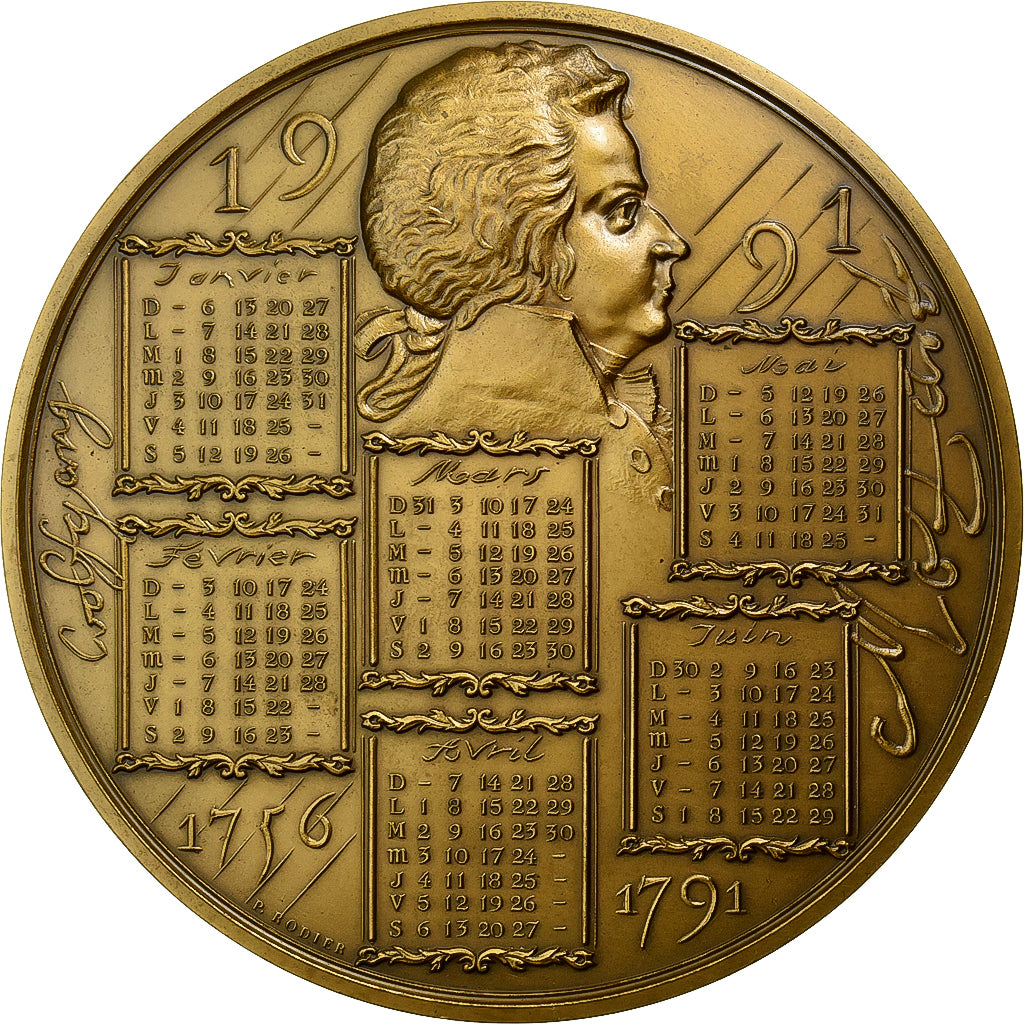 Francia, medaglia, Calendrier, Mozart, Salzburg, 1991, Bronzo, Rodier, SPL-