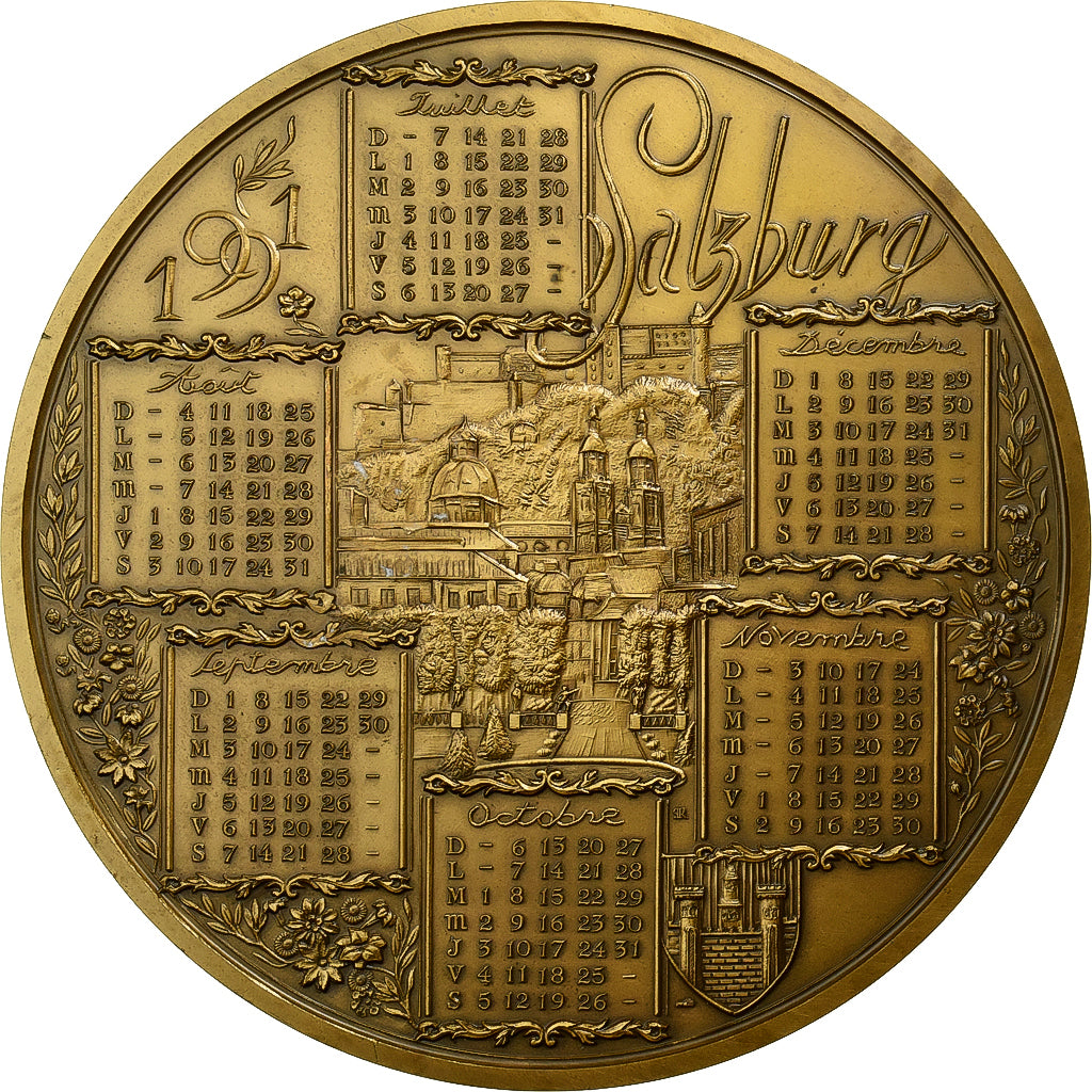 Francia, medaglia, Calendrier, Mozart, Salzburg, 1991, Bronzo, Rodier, SPL-