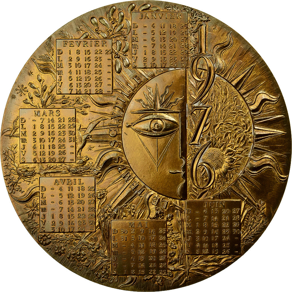 Francia, medaglia, Médaille de Table , Calendrier, 1976, Bronzo, Lecuyer, SPL-